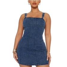 Fashion Nova Dark Wash Blue Carla Denim Mini Dress Size Medium