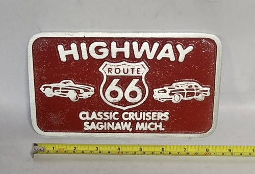 Vintage Cast Aluminum Highway Router 66 Saginaw Car Club Plaque