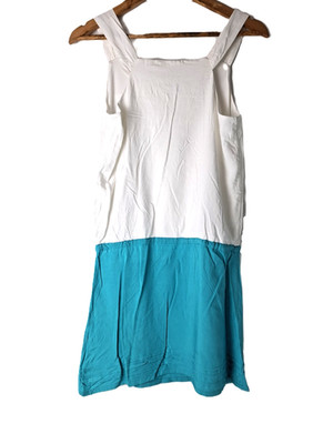 Cache Cache Tank Dress Womens White Teal Stretchy Drawstring Waist Wide Size: M