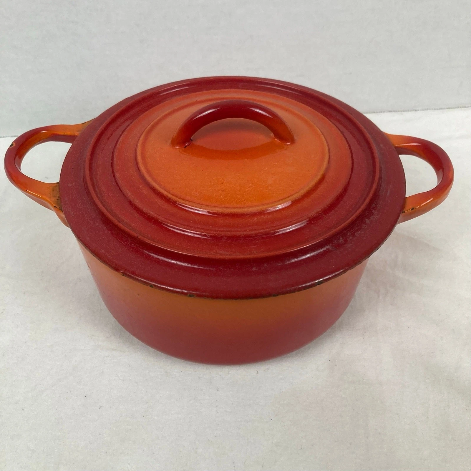 VTG Le Creuset Enamel Cast Iron Dutch Oven Flame Orange "A" 1.5 QT/ 6'' France