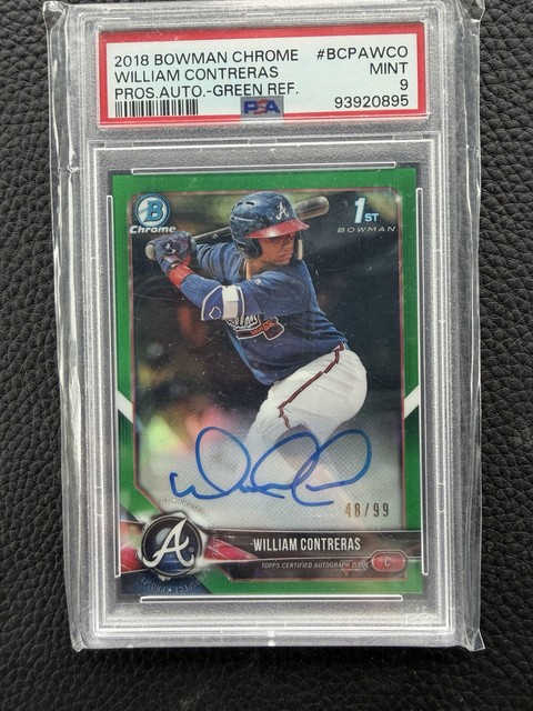 2018 Bowman Chrome Auto William Contreras Green Atomic /99 PSA 9