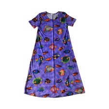 Vintage Tropical Fish Print Maxi Dress Colorful Beachcore - Medium