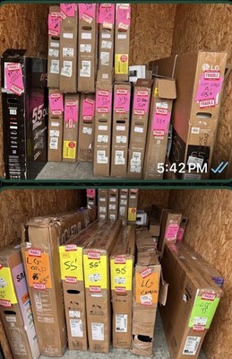 Selling a complete bulk lot of 23 brand-new TVs with damaged or cracked screens.