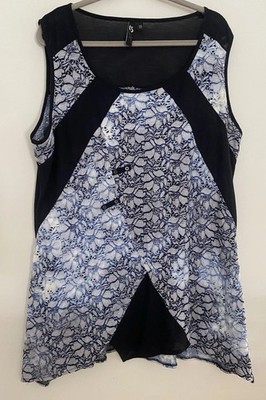 TS Taking Shape Plus Size M 18 Tunic Dress Top Blue White Nylon Lace Sleeveless