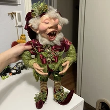 FLAW Mark Roberts Joyful Elf Green Tinsel Berries Bells Medium 17”