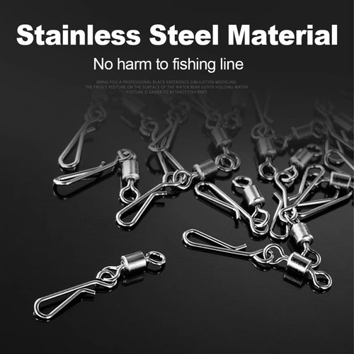 50Pcs Fishing Rolling Swivel with Clips Snap Stainless Lures Connector Saltwater - Picture 5 of 15