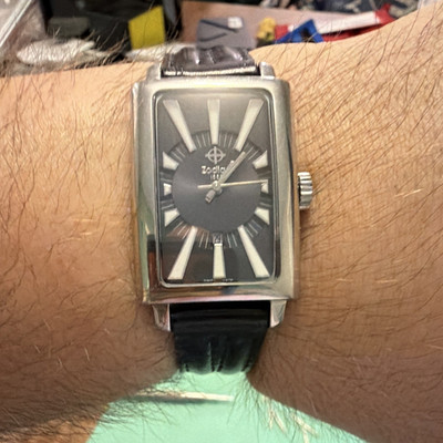 Zodiac ZO3401 Swiss Made Quartz Rectangle Black Dial 50m Date Leather Strap