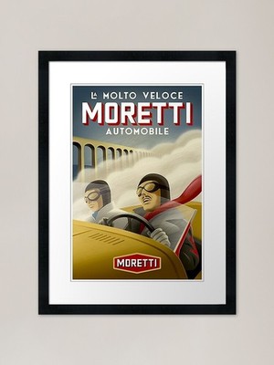 MORETTI AUTO RACES; Vintage Grand P Framed Wall Art Poster Canvas Print Picture