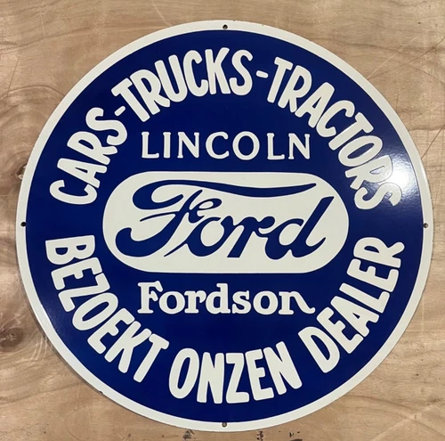 Vintage Ford Lincoln Gas & Oil Porcelain Enamel Sign 30x30" SSP.