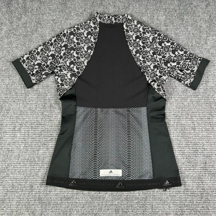Adidas Stella McCartney Womens Medium Cycling Jersey Black Grey Floral Shirt Top - Image 2 of 4