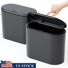 Slim Trash Can W/ Press Lid Pet Proof Design Compact Wastebasket Bathroom Office