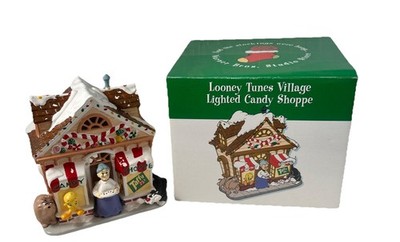 Warner Brothers Looney Tunes Candy Shop Lighted Christmas Village House 1995 Box