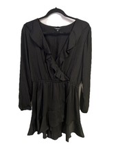 Express Women’s Mini Dress L Ruffle Fit And Flare Black Long Sleeve