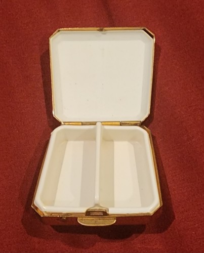 Vintage Stratton Abalone Topped Pill Box Trinket Case Gold Tone Made in England - Picture 2 of 5