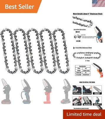 Set of 5 Durable 4-Inch Mini Chainsaw Replacement Chains for Efficient Cutting