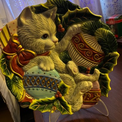 Fitz & Floyd Essentials Christmas Kitty Holiday Wall Decor Canapé Plate 9''