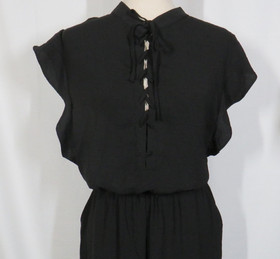 Halara Black Woven Ruffled Cap Sleeve Front Lace Up Jumpsuit With Pockets Sz XL