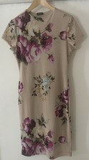 Women’s Small Pit 17” Beige Lined Flower Dress Length 38”