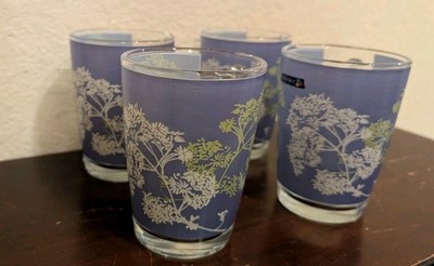 LUMINARC Purple Pattern Floral Glass Cups Set of 4  Queen Anne's Lace 