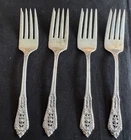 4 Pc Set Wallace Rose Point Sterling Silver Salad or Dessert Forks 6 3/8"