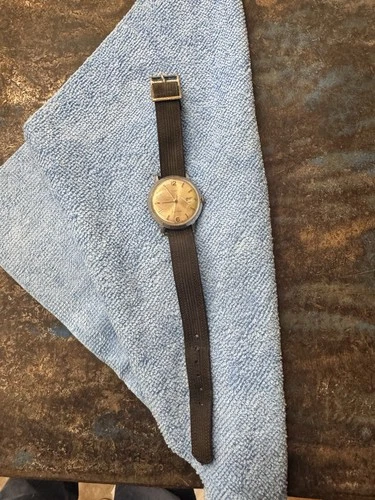 Vintage Timex Self-Wind Wristwatch Gold Dial Date Shock Resistant