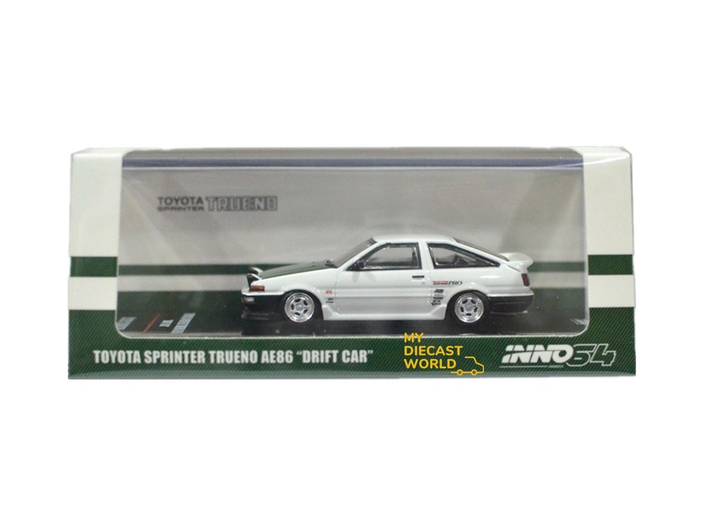 1/64 Inno64 Toyota Sprinter Trueno AE86 Drift Car White with Green