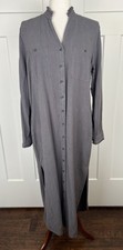 Sundance Shirt Dress S Charcoal Gray 100% Lyocell Ruffle Midi Maxi Button Front