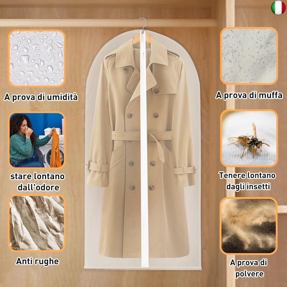 20 Custodie Trasparenti Per Abiti 60x120cm - Sacchetti Antipolvere Per Armadio E Tintorie - Riutilizzabili - Foto 9