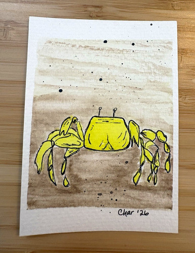 ACEO Art Card Original watercolor and ink painting Ghost Crab (Sand fiddler)