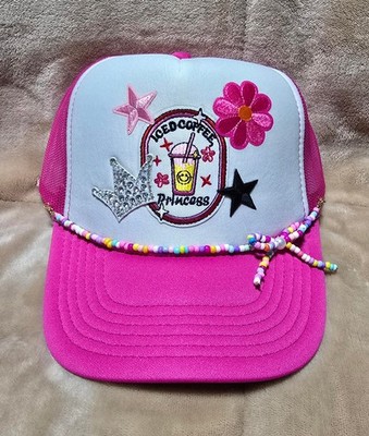 Handcrafted ''Ice Coffee Princess'' Trucker's Cap with Hat Chain