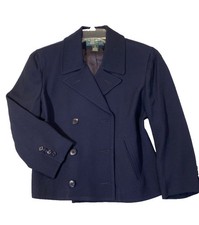 Ralph Lauren Blazer Jacket Women's Size 10 Navy Blue Vin Wool Dbl Breasted