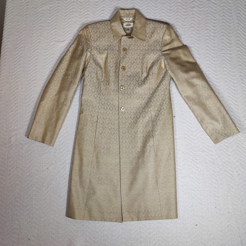 Talbots Seidenmantel Jacke Blazer Oberteil 3/4 Arm Goldkragen Taschen Größe 4 - Bild 1 von 11