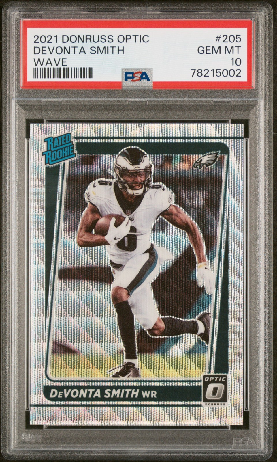 2021 PANINI DONRUSS OPTIC #205 DEVONTA SMITH WAVE #D 204/299 PSA 10 RATED ROOKIE