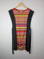 Banana Republic Dress Womens 4 Multicolor Stripe Side Tie Sheath Black Knee