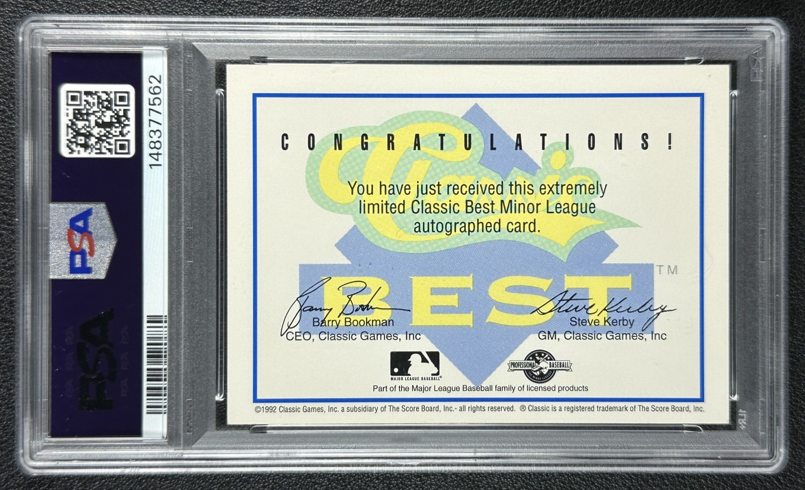MIKE SCHMIDT PSA 7 1992 CLASSIC BEST DNA 8 AUTOGRAPH AUTO /4100 view 2