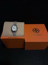 TBW6031 Tory Burch The Oval Gray Leather Strap Two-Tone Women's Watch New 
