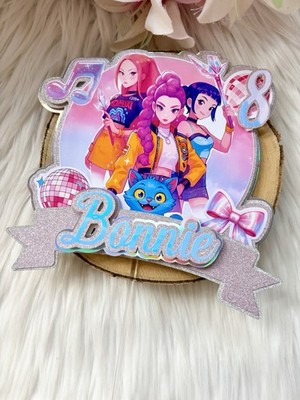 Personalised 3D Kpop Demon Hunters Card Cake Topper Birthday Party Decor
