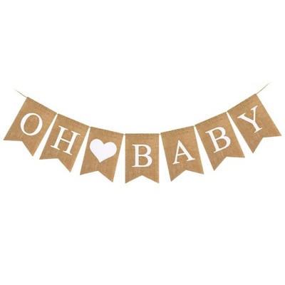 Baby Burlap Banner, Pre-strung Banner for Baby Shower Decorations, oh Baby Si...