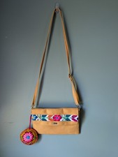 Peruvian Suede Embroidered Floral Crossbody Shoulder Purse Handbag w/Bonus