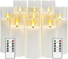 Flameless Acrylic Pillar Candles with Remote Timer 2-8H Battery Powered