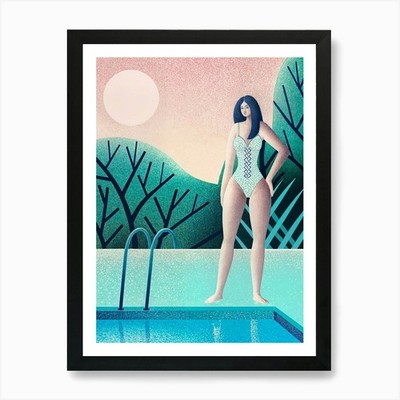 Schwimmen in der Abenddämmerung Kunstdruck gerahmtes Wandbild Poster Leinwanddruck Bild