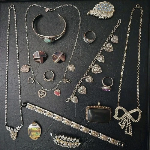 Bulk Lot VTG Estate Silver Costume Jewelry 90s Charm Necklace Cuff Bracelet Y2K