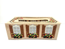 Vintage Embroidered Tissue Box Cover Garden Style Country Cottage Boho 
