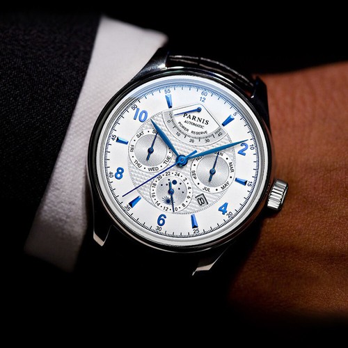 43mm Parnis Miyota Power Reserve Automatic Men's Watch Month Date Day 24-hours - Picture 3 of 28