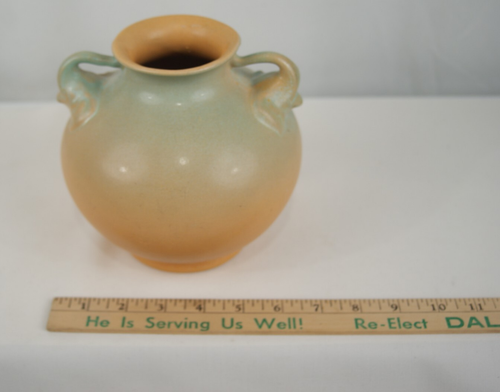 Vintage Red Wing RumRill~ Elephant Double Handle Vase~ Art Pottery~ Green & Gold - Picture 14 of 14