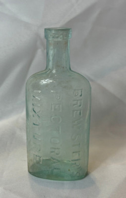 Antique Brewster's Pectoral Mixture Blue Glass Bottle Apothecary Druggist