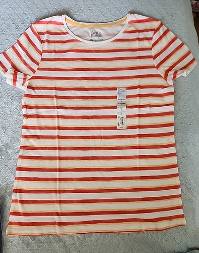 NWT Croft & Barrow Women's Classic Tee Crew Neck Melon White Stripes Sz S - Picture 2 of 8