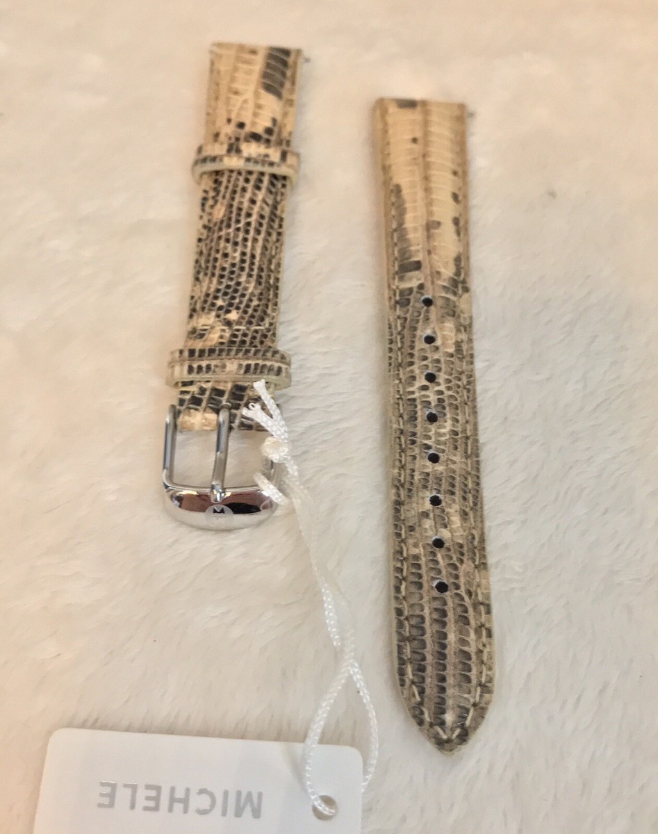 Michele Light Tan Lizard Leather Watch Strap Michele Deco Mid Ladies 16 mm Lizard Leather Watch Strap  main image 4