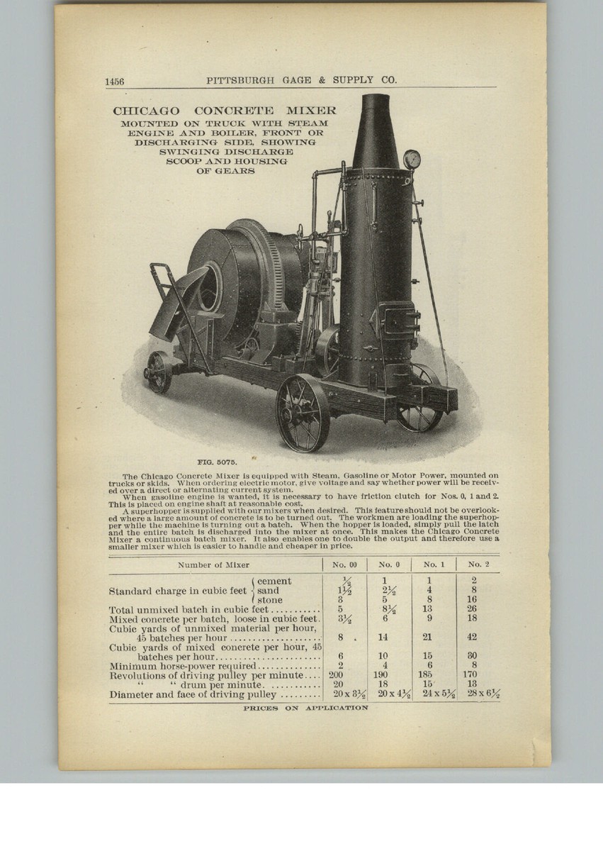 1910 PAPER AD 2 Sided United Concrete Mixer Chicago Steam