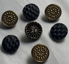 Vintage Black Glass Gold Czech Glass Buttons Rhinestone Button 42-39